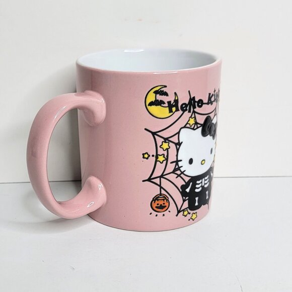 HELLO KITTY HALLOWEEN キティちゃん PINK Ceramic Mug By Sanrio Spider Web Design - NEW - Picture 3 of 7